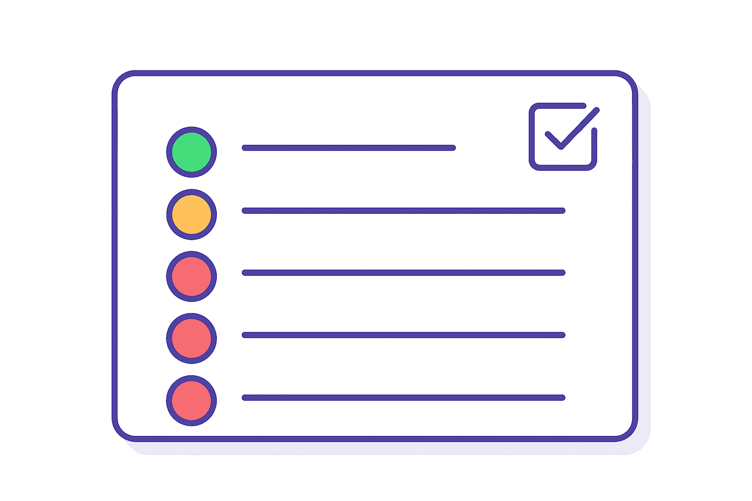 Flat diagram of a scorecard checklist with green, amber, and red status indicators